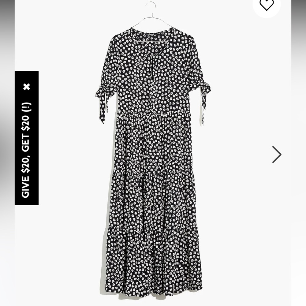 Tie-Sleeve Tiered Midi Dress in Woodcut Flowers